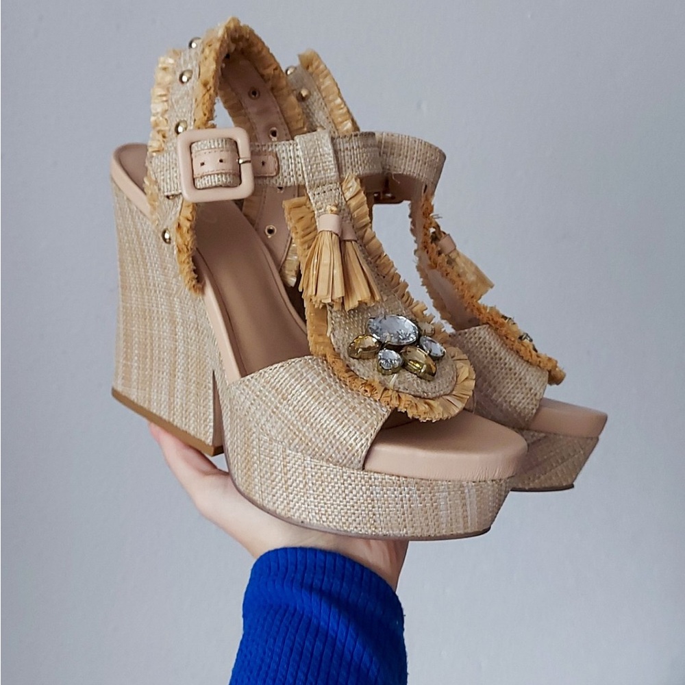 Liu Jo Beige Embellished Wedge Sandals